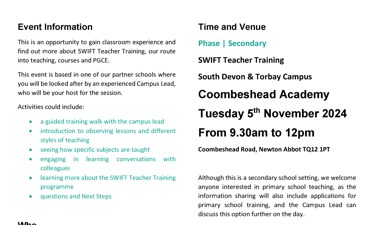 SWIFT Classroom Experience and Information Event